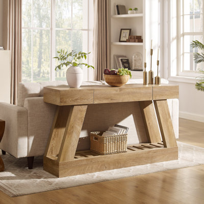 60" Farmhouse Entryway Table With Drawer, Wooden Hallway Foyer Table With Heavy Duty Base, Sofa Table For Living Room