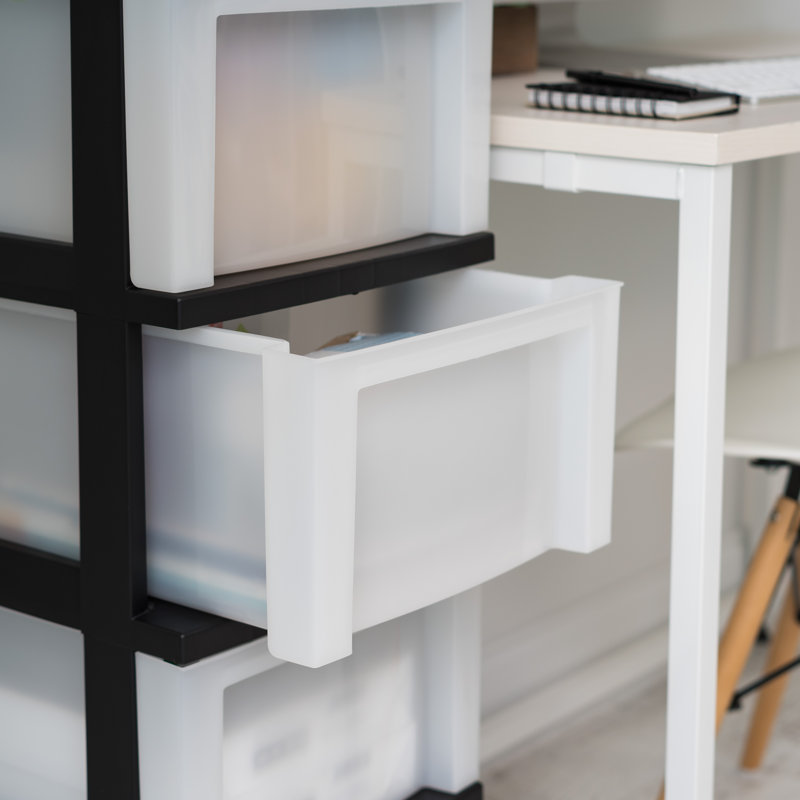 Diego 4 Drawer Storage Drawer, Black/Pearl