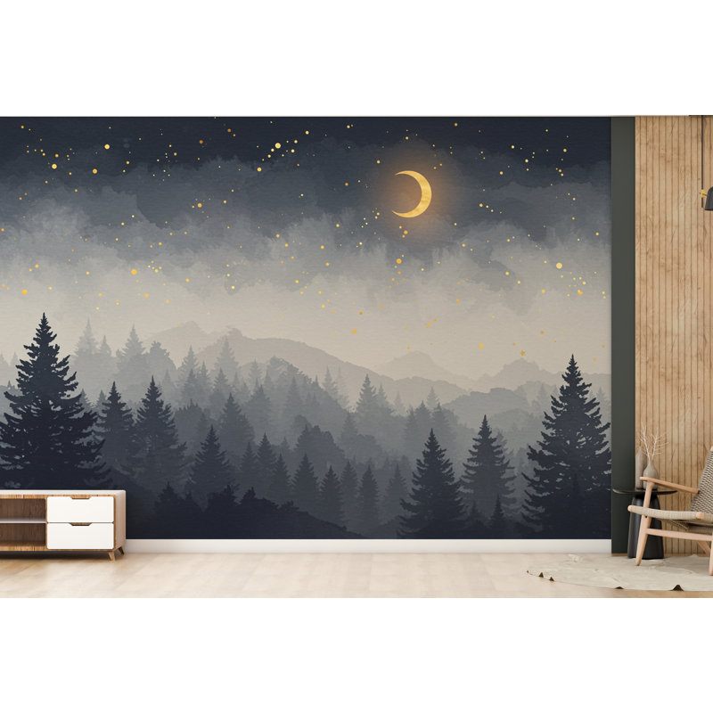 Papier peint Starry Night Forest, L 70 po x l 50 po, Non tissé