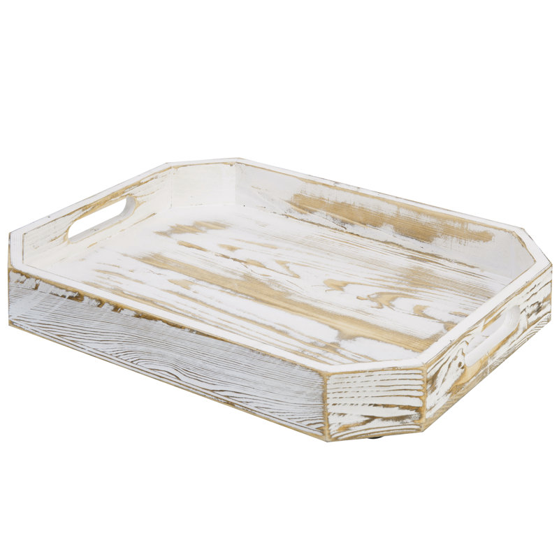 Decorative Wood Coffee Table Ottoman Tray, White