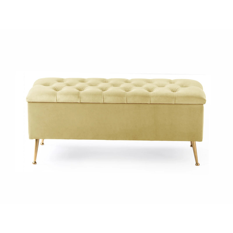 Amara Wide Velvet Tufted Rectangle Storage Ottoman Footstool Upholstered Bench with Legs for Living Room & Bedroom, Cream