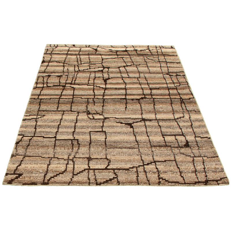 Tapis unique en laine noué à la main style indo nouvel âge beige 5 pi x 8 pi Grogan