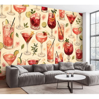 Papier peint adhésif autocollants colorés, feuilles de fruits, beige, autocollant amovible, papier contact mural pour salon, chambre à coucher H 100 po x l 144 po