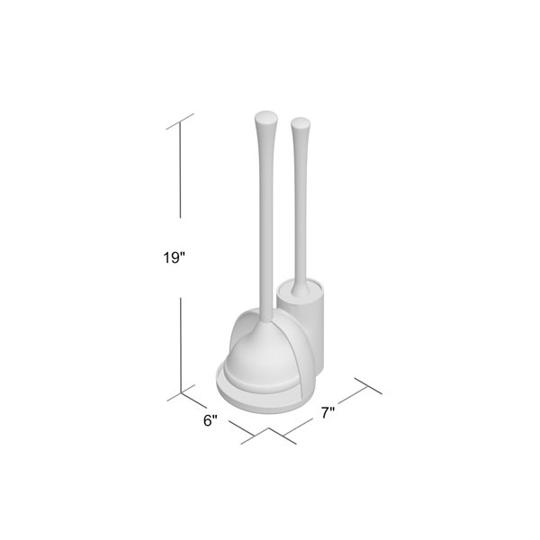 Una Plastic Toilet Bowl Brush and Plunger Combo Set, White – iDesign