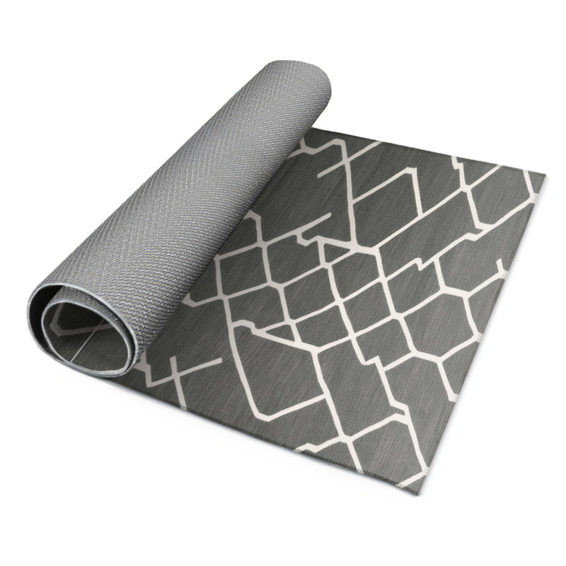 Trellis Gray Indoor and Outdoor Area Rug, Rectangle 3' x 5'