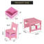 Ensemble de 3 tables d'activités en bois aggloméré rose avec 2 chaises et une bibliothèque pour les enfants