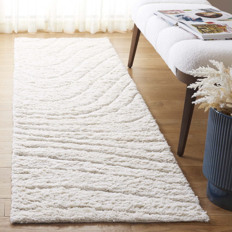 Onawa Hand Woven Wool/Cotton Solid Color Rug in Ivory, Runner 2'3" x 8'