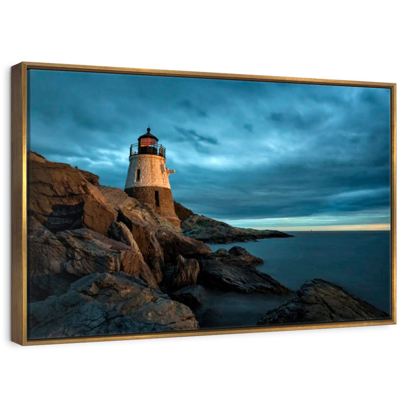 Phare de Stormy Castle Hill, Cadre flottant doré, 40 po x 27 po