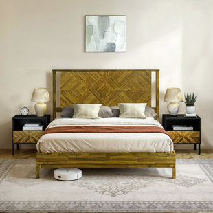 Ethan Solid Wood Platform Bed with Headboard, Rustic Bed Frame