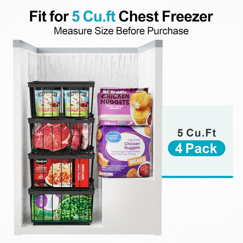 Freezer Organizer Bins - 4 Pack Stackable Deep Freezer Organizer Bins for 5 Cu.Ft