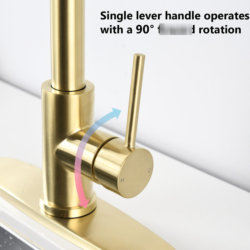 Stainless Steel Kitchen Faucet With Pull Down In Brushed Gold - Scratch And Rust 2'' Max Deck Thickness 7.28'' Spout Height 1.8Gpm Flow Finish 360 Swivel