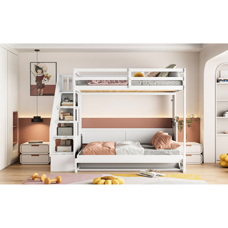 Lit blanc avec fonctionnement hydraulique et bureau sans effort - Lit superposé et lit mezzanine polyvalent, Blanc