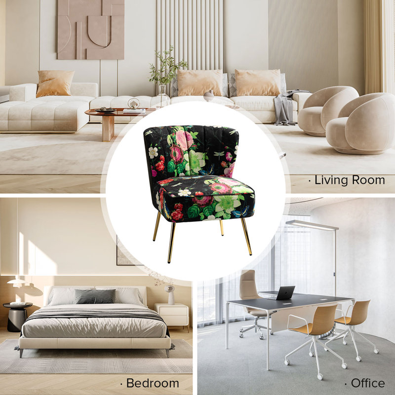 Amata Velvet Accent Chair, Black Velvet