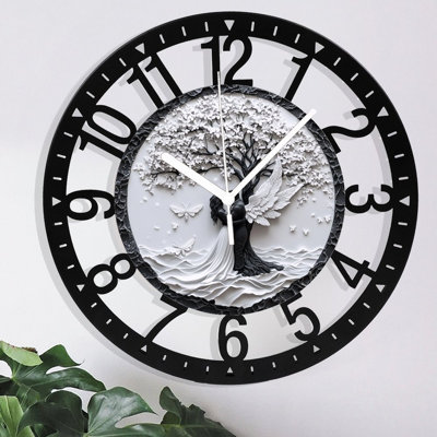 Horloge murale en métal pour le salon - Chemin de 10 po bordé de fleurs silencieuses, fonctionnant à piles, horloges antiques pour maison de campagne, chambre à coucher, cuisine - chiffres arabes