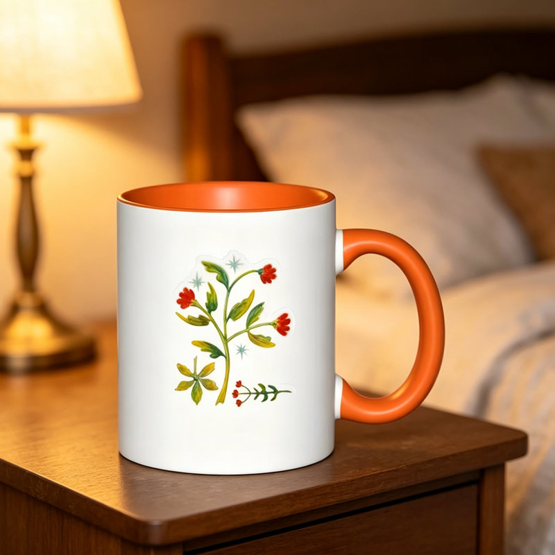 Floral Plant Print Mug - Creative Design Ceramic Coffee Cup, Office And Home Daily Use Drinking Cup, Cute Aesthetic Ins Style Tea Cup with Vibrant Flower.