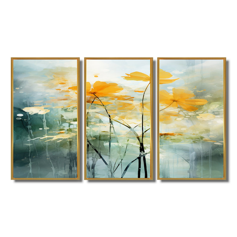 Edgardo - Ensemble d'impressions murales Buttercups, Cadre flottant doré, H 40 po x l 60 po x P 1 po