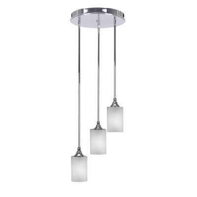 Empire 3 Light Stem Hung Cluster Pendalier With 4" Square White Muslin Glass