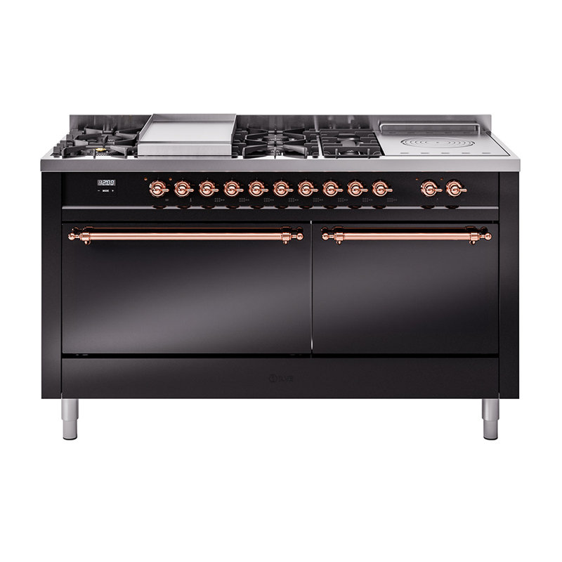 ILVE Nostalgie II, cuisinière à double combustible de 60 po, 7 brûleurs, plaque chauffante, surface de cuisson française