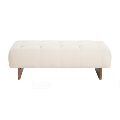 Celeste Contemporary Rectangular Tufted Linen-Blend Ottoman Bench With Solid Wood Legs