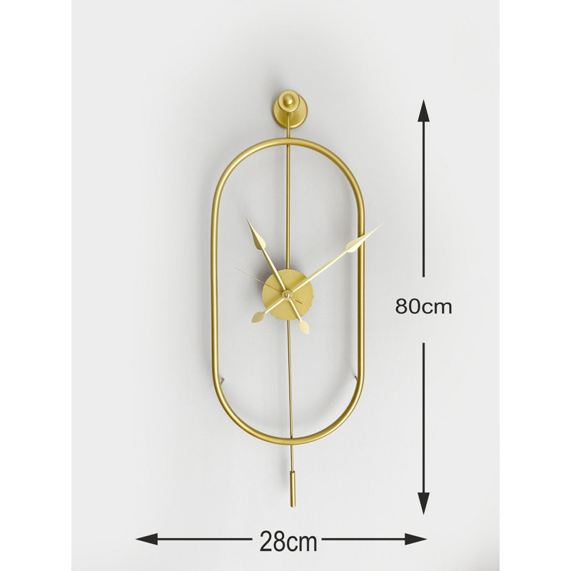 Horloge murale élégante en métal, finition dorée, 11,0 po x 31,5 po x 2,8 po | Fabrication 100% métal, poids léger de 5,5 lb | Décoration élégante pour le salon, le bureau ou la chambre à coucher, design intemporel