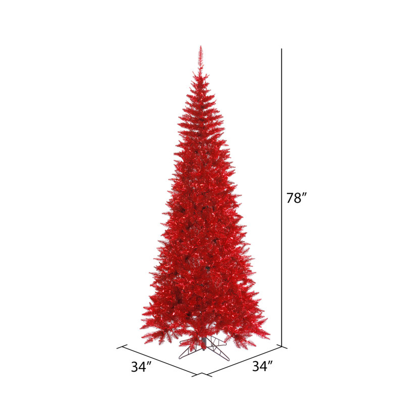 Red Tinsel Artificial Christmas Tree with LED Lights, 4.5' H, Not Pre-Lit