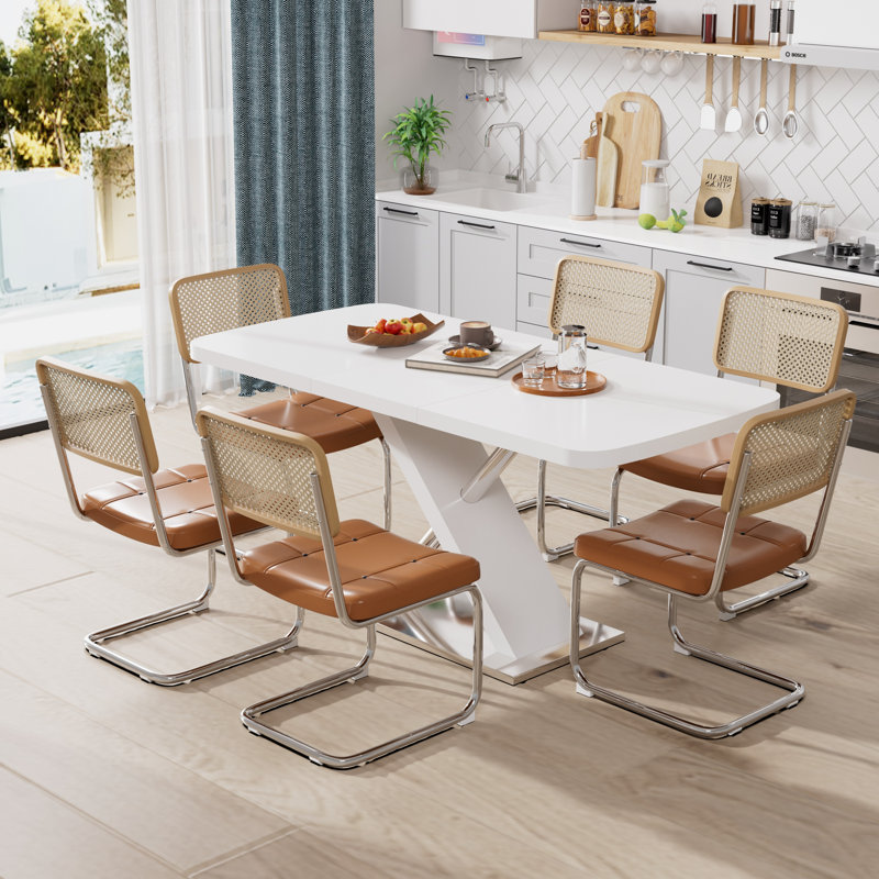 Ensemble de table de salle à manger extensible Modern, Brun, Blanc