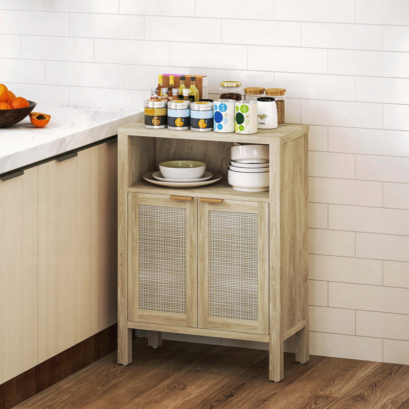 Sideboard Buffet Cabinet with Rattan Doors and Adjustable Shelf