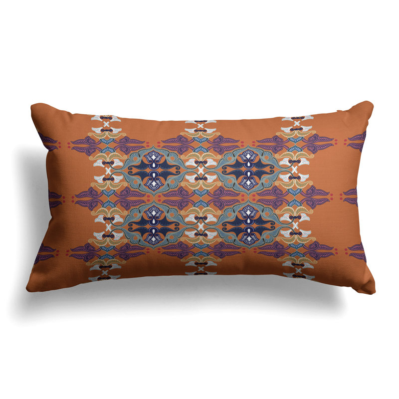 Floral Elegance  Rectangular Throw Pillow, Blue/Orange
