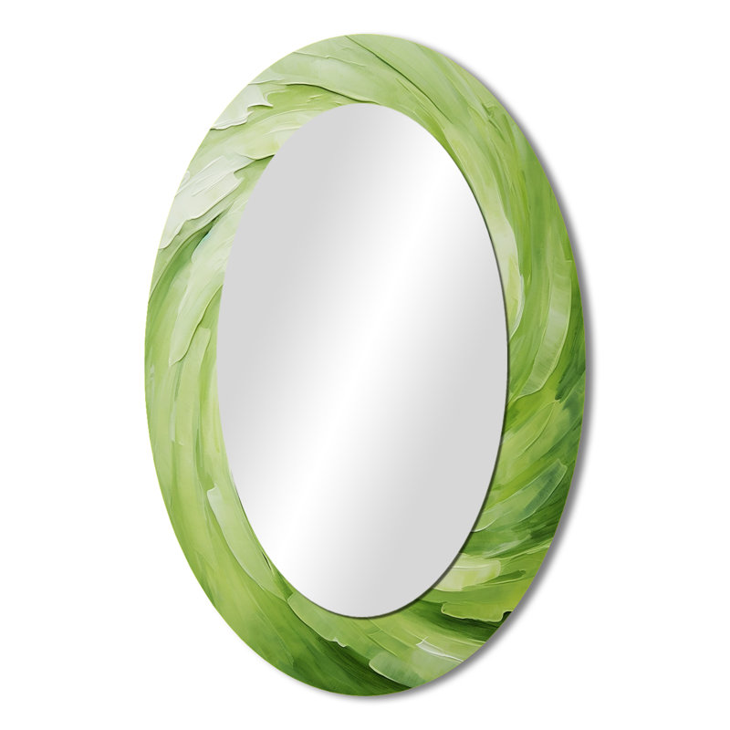 Green Serene Spiral Dreams II - Grand miroir mural ovale sur métal, 36 po x 24 po