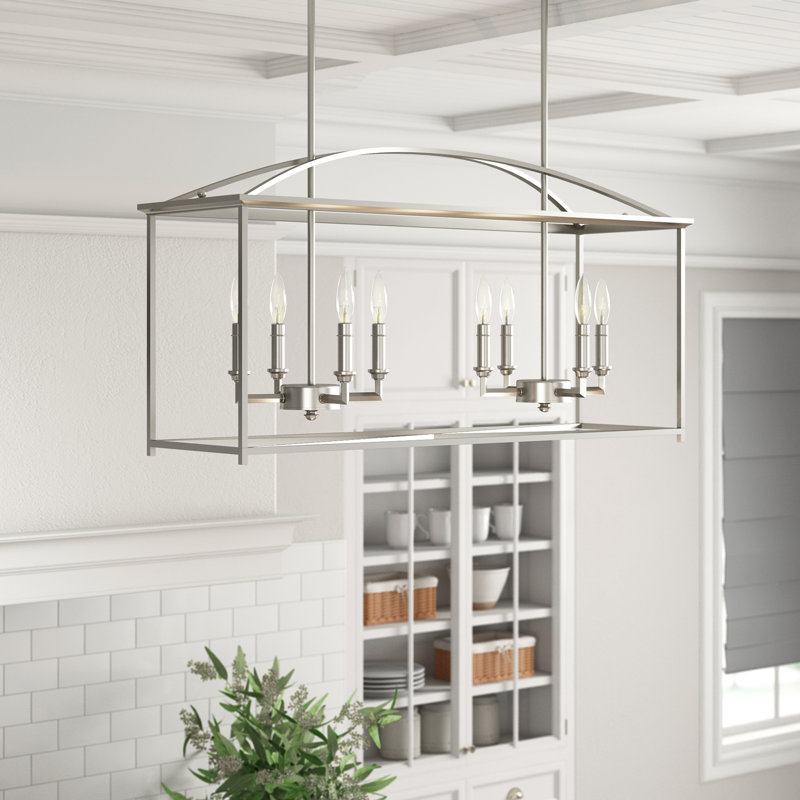 Luminaire suspendu pour îlot de cuisine 8 lumières Herron, Argent bruni