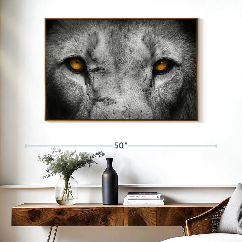 Pop aux yeux de lion, Cadre flottant doré, 40 po x 27 po