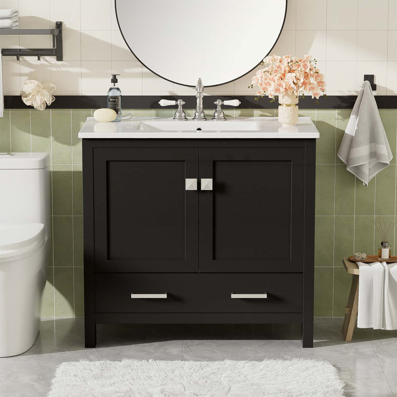 Meuble-lavabo exquis avec rangement exceptionnel et lavabo gracieux pour une utilisation optimale de l'espace, Noir