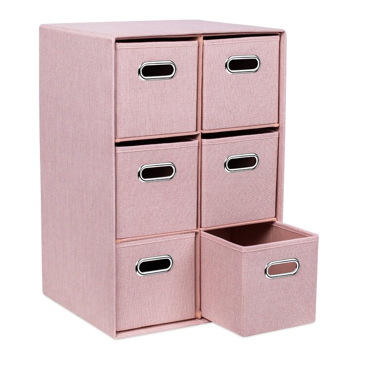 Inbox Zero Blush Linen Cube Organizer Shelf with 6 Storage Bins – Strong Durable Foldable Shelf – Kid Toy Clothes Towels Cubby – Collapsible Bedroom F