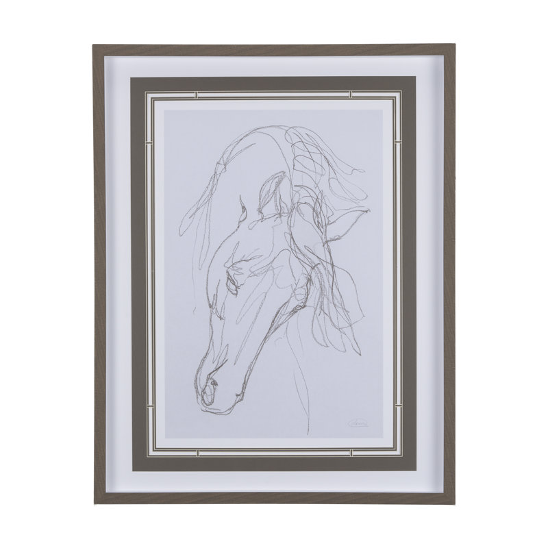 «Horse III Olive a», reproduction d'art encadrée texturée à la main, 29.5L x 1.6W x 37.5H, Andalusian I, Brun