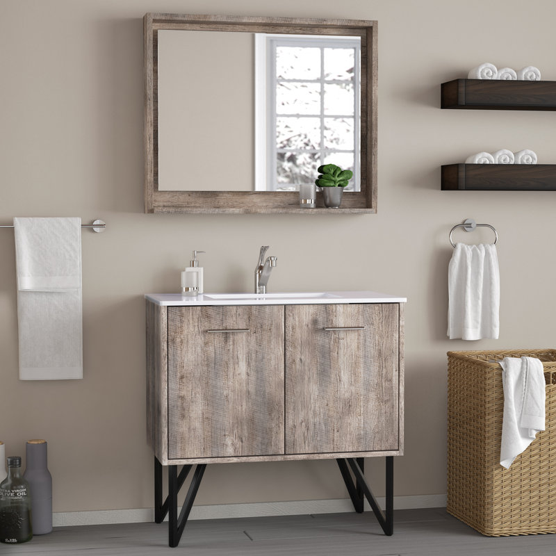 Almaraz 35.5'' Single Bathroom Vanity with Quartz Top, Nature Wood