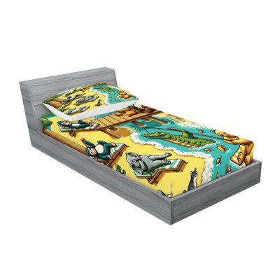 Drap-housse et taie décorative Ambesonne Happy Leisure Day jaune turquoise