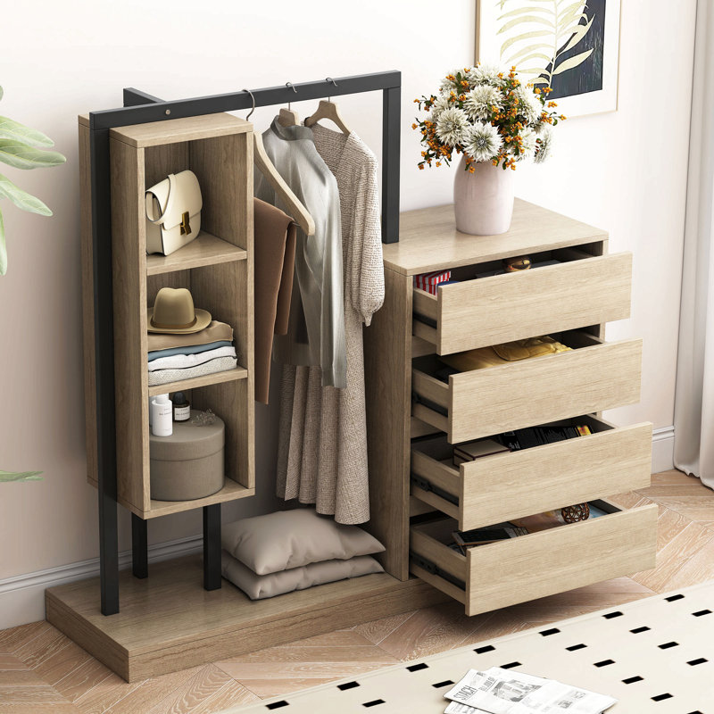 Armoire avec 4 tiroirs et 3 tablettes, Chêne