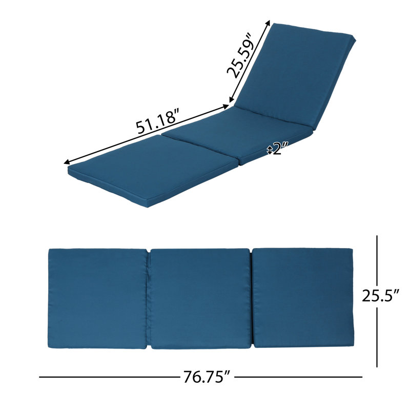 Waterproof Outdoor Chair Seat Cushion In Blue, 78.73"D X 24.75"W 2.01"H, 100% , No Assembly Needed Relaxing