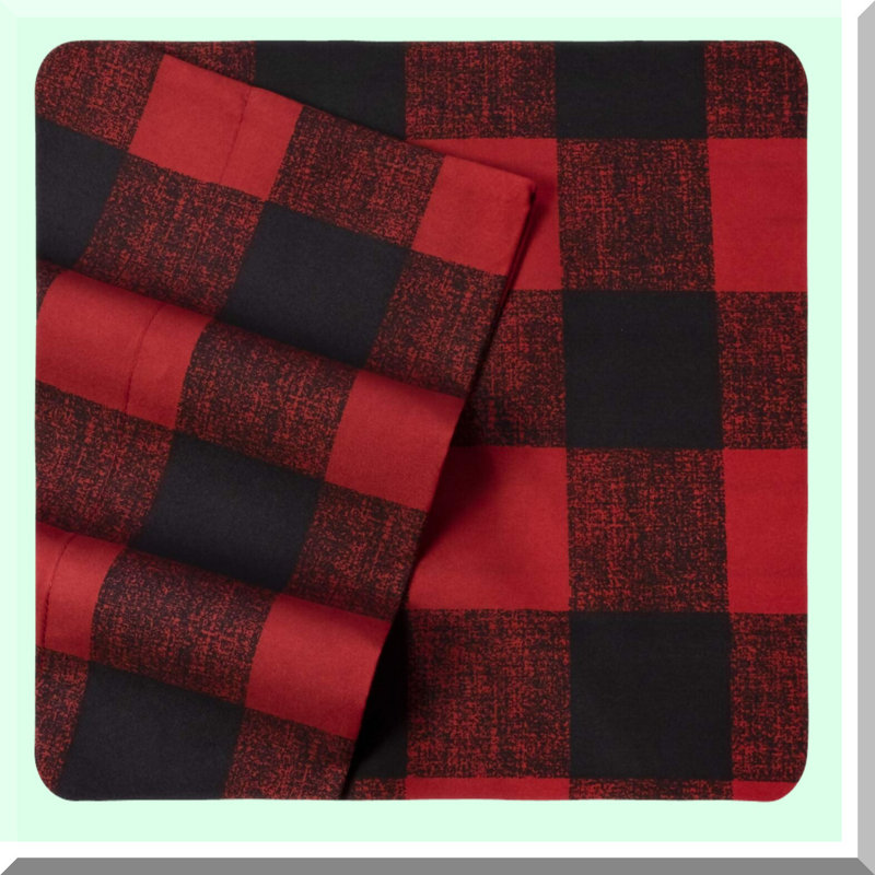 Luxury Brushed Microfiber Sheet Set - 1800 Thread Count Soft Quality Bedding with Flat Sheet, Fitted Sheet, Pillow Cases - Full Size Buffalo Check Burgundy Sheets