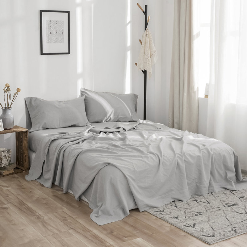 Drap en lin et coton, Grand lit, Gris