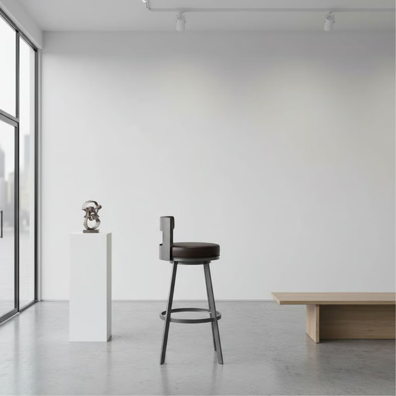 Tabouret de comptoir pivotant de 26 po en métal brun avec similicuir brun Nylun