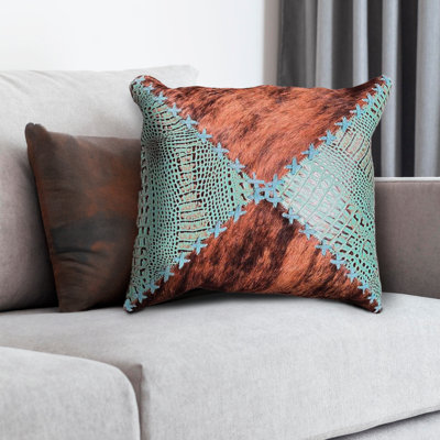Housse de coussin en cuir de vache et en cuir avec coutures décoratives