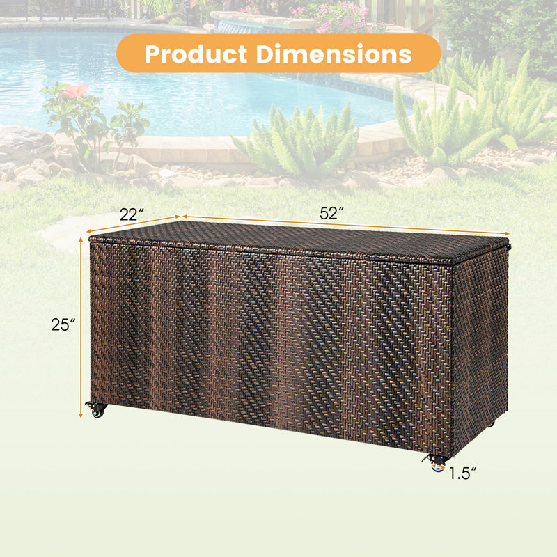 Topbuy 52 " W 96 Gallons Plastic and Wicker Deck Box with Wheels, Brown