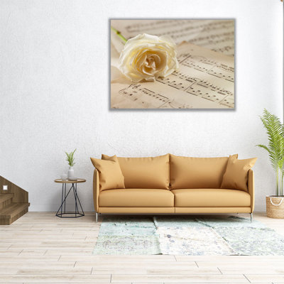 Rose on a Musical Notes Sheet - Canvas Print Wall Art