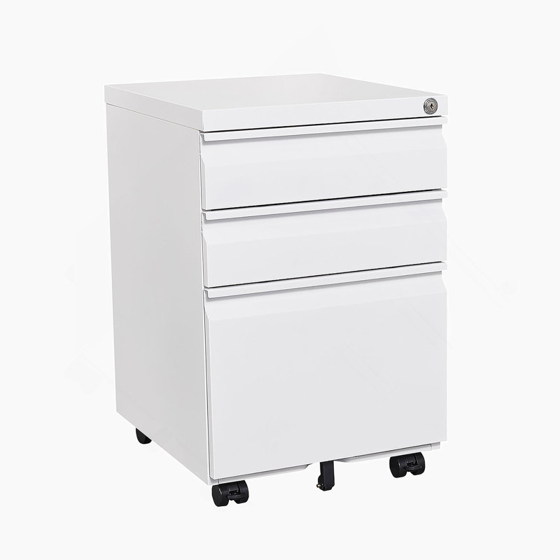 Office Storage Filing Cabinet, 3-Drawer Mobile Filing Cabinet With Lock, White