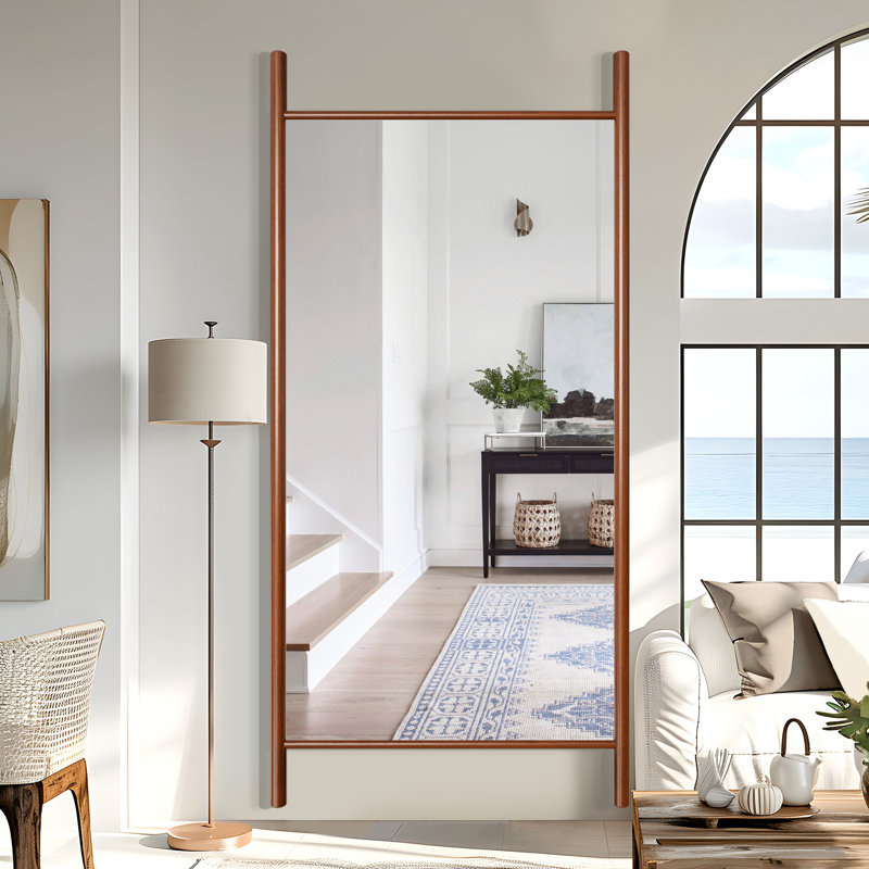 Merienne Wood Dowel Floor Mirror Wall Mirror, Walnut, 73" x 35"