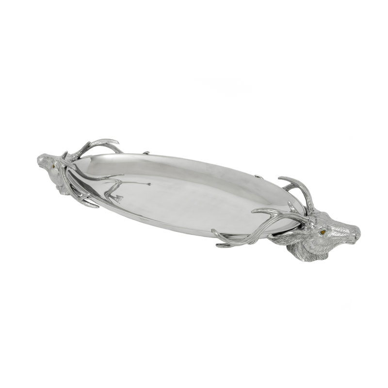 Arthur Court Aluminum Oval Tray with Elk Head Handles