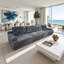 Vacuum compressed grey four-seater living room sofa
