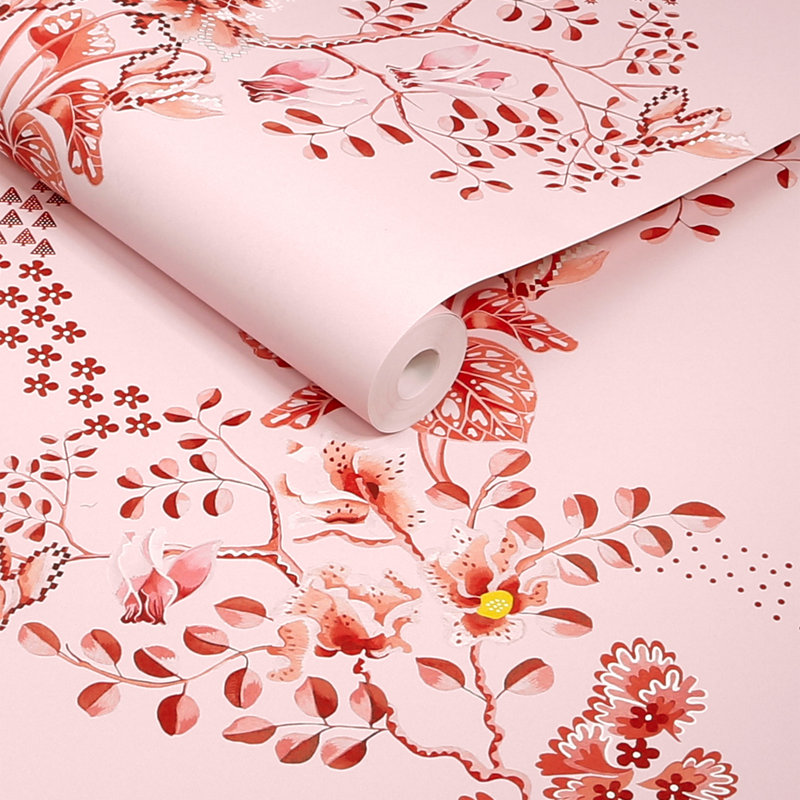 Cath Kidston Road Floral Pink & Red Wallpaper