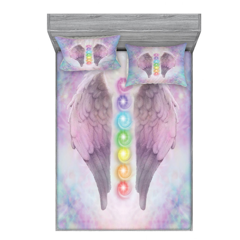 Angel Wings Microfiber Sheet Set, Queen Sheet Set + Fitted Sheet + 2 Pillowcases
